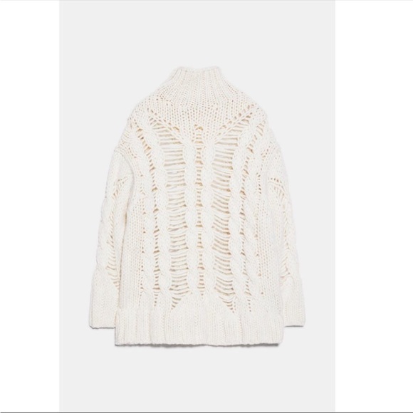Zara open cable knit sweater turtleneck cream womens long sleeve NWT NEW - Picture 4 of 4
